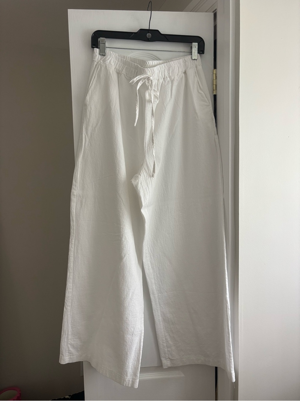 SHEIN White Wide-Leg Drawstring Pants